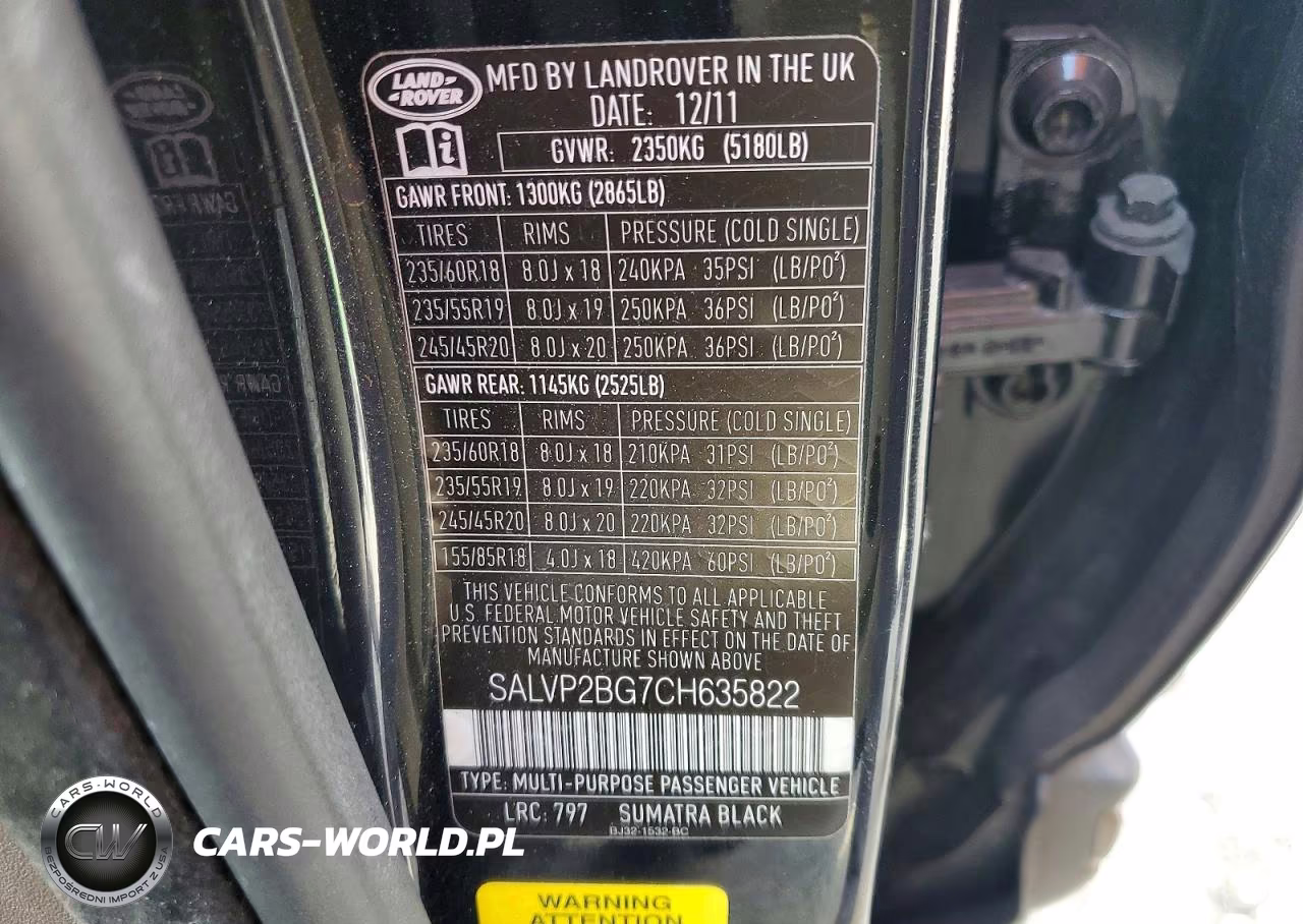 2012 Land Rover Range Rover Evoque Pure Plus VIN:SALVP2BG7CH635822 - 12