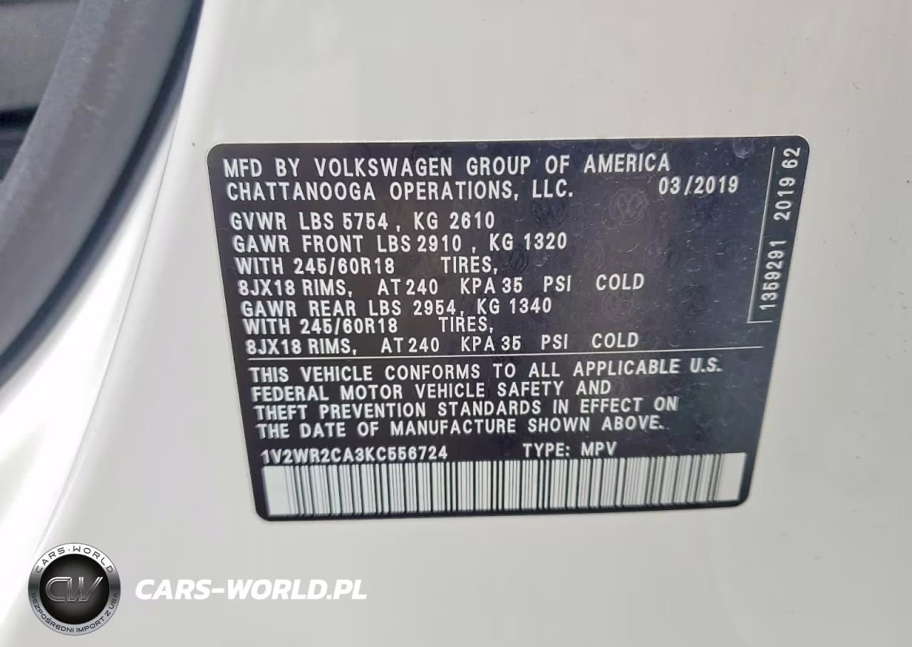 2019 Volkswagen Atlas Se VIN:1V2WR2CA3KC556724 - 13
