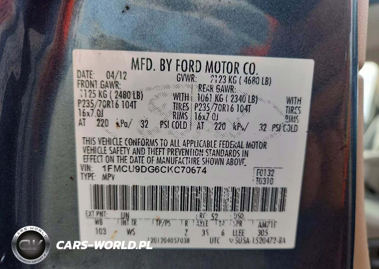 2012 Ford Escape Xlt VIN:1FMCU9DG6CKC70674 - 13