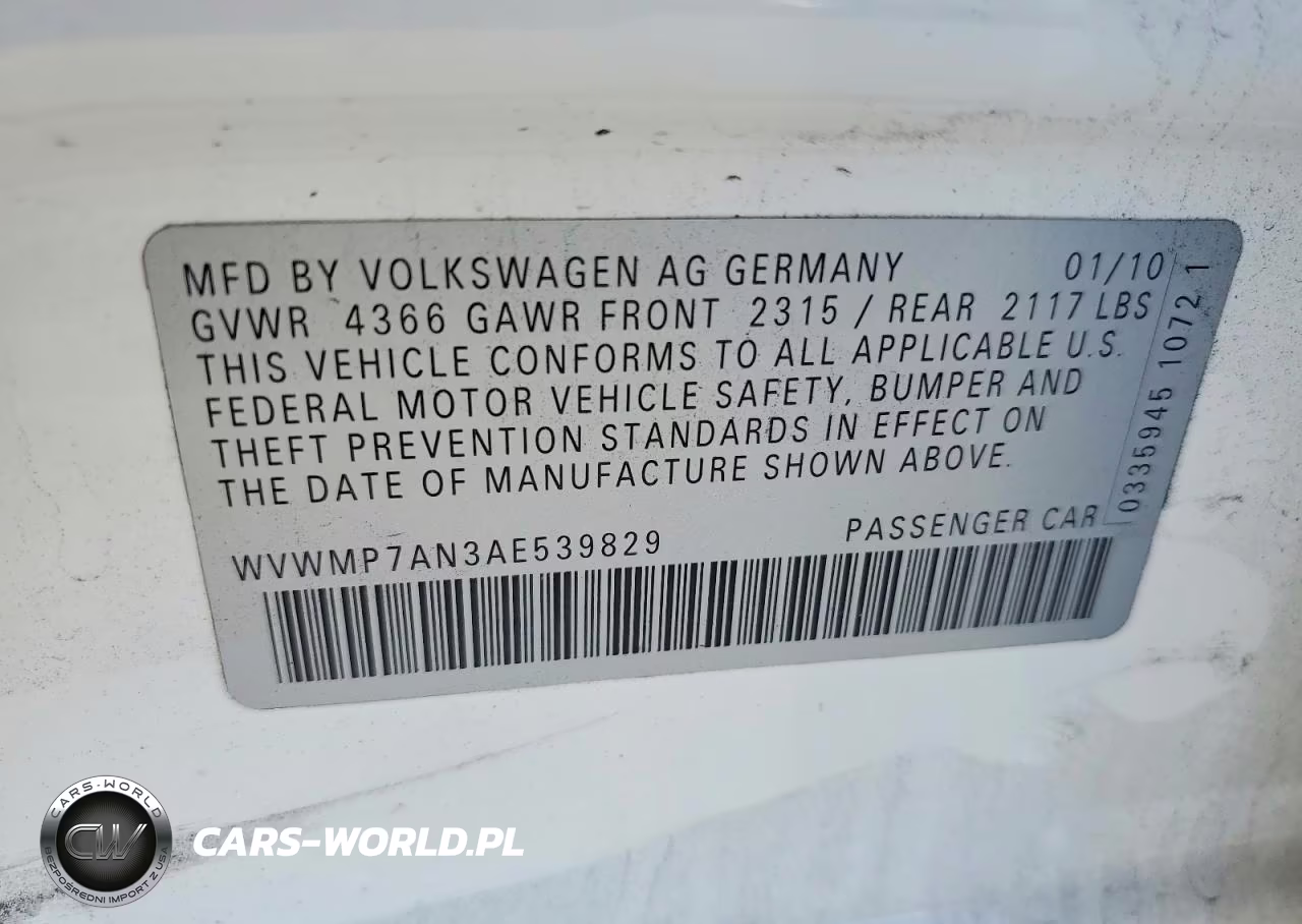 2010 Volkswagen Cc Sport VIN:WVWMP7AN3AE539829 - 12