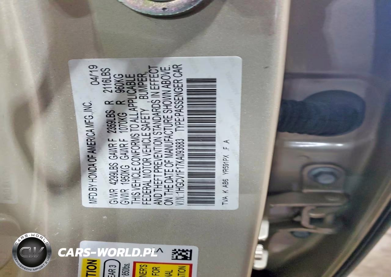 2019 Honda Accord Lx VIN:1HGCV1F17KA093683 - 12
