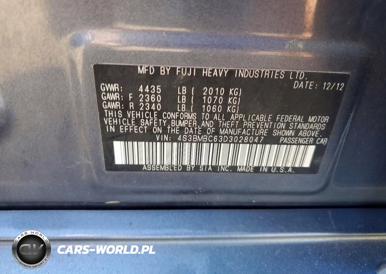 2013 Subaru Legacy 2.5I Premium VIN:4S3BMBC63D3028047 - 12