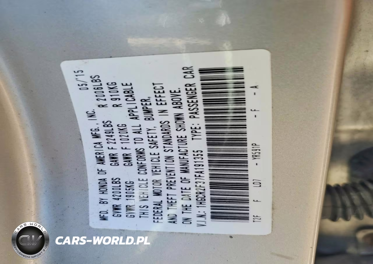 2015 Honda Accord Lx VIN:1HGCR2F37FA191355 - 12