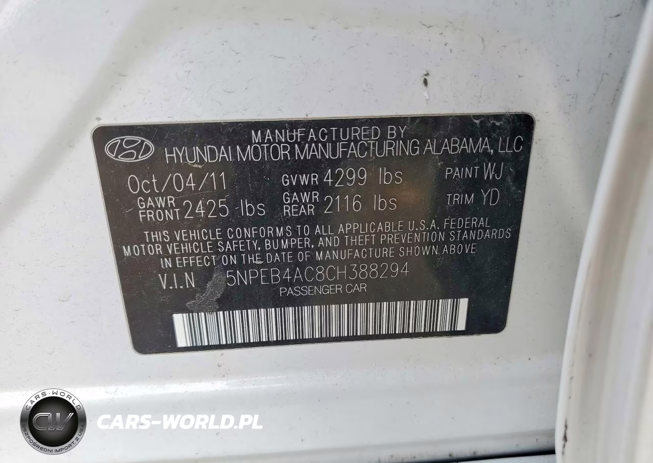 2012 Hyundai Sonata Gls VIN:5NPEB4AC8CH388294 - 12