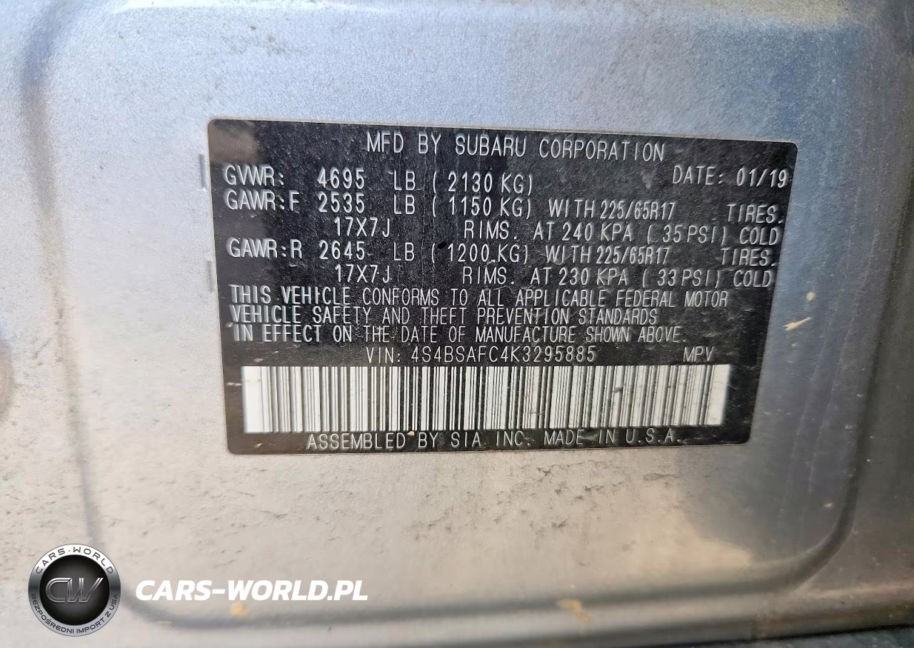 2019 Subaru Outback 2.5I Premium VIN:4S4BSAFC4K3295885 - 13
