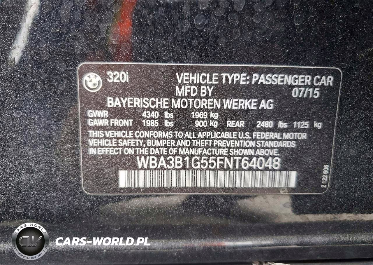 2015 BMW 320 I VIN:WBA3B1G55FNT64048 - 12