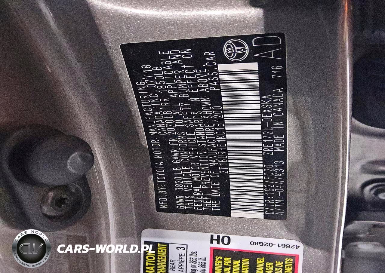 2019 Toyota Corolla Se VIN:2T1BURHE1KC151200 - 12
