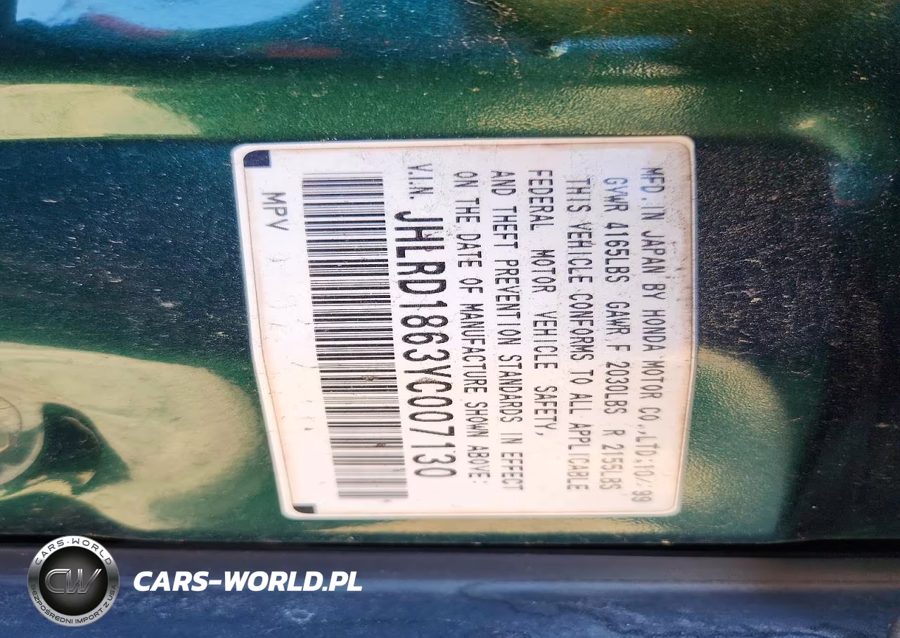 2000 Honda Cr-V Ex VIN:JHLRD1863YC007130 - 13
