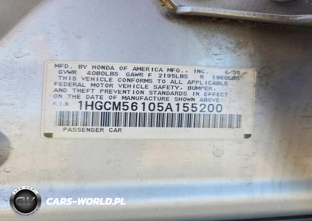 2005 Honda Accord Dx VIN:1HGCM56105A155200 - 12