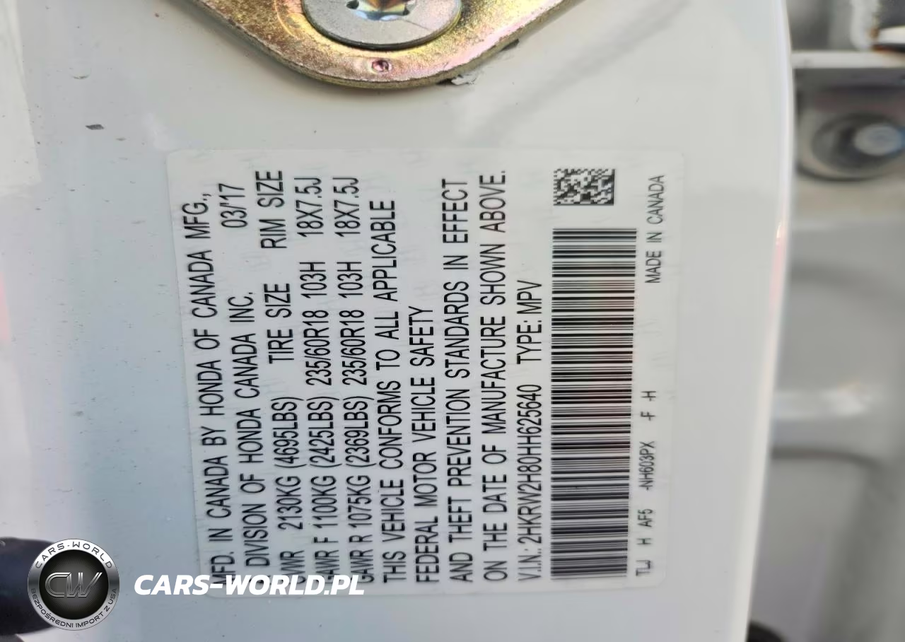 2017 Honda Cr-V Exl VIN:2HKRW2H80HH625640 - 13