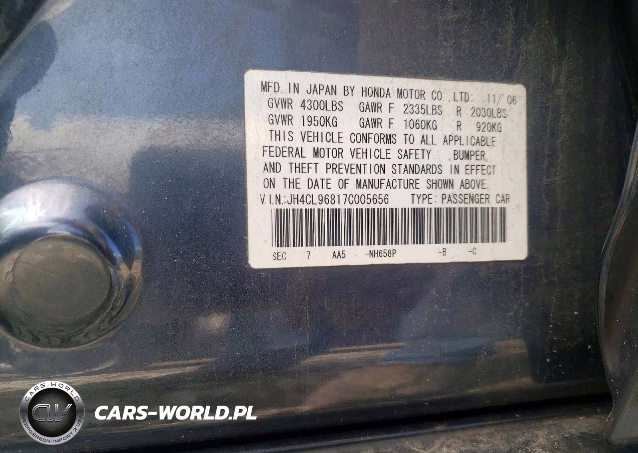 2007 Acura Tsx VIN:JH4CL96817C005656 - 12