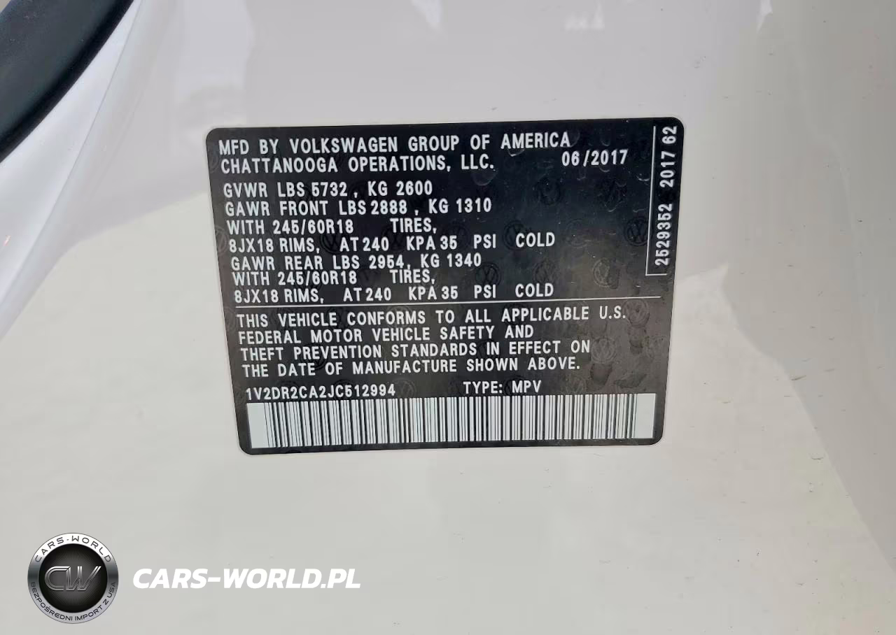2018 Volkswagen Atlas Se VIN:1V2DR2CA2JC512994 - 14