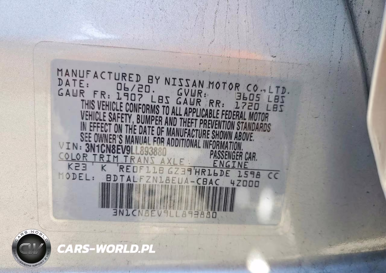 2020 Nissan Versa Sv VIN:3N1CN8EV9LL893880 - 12