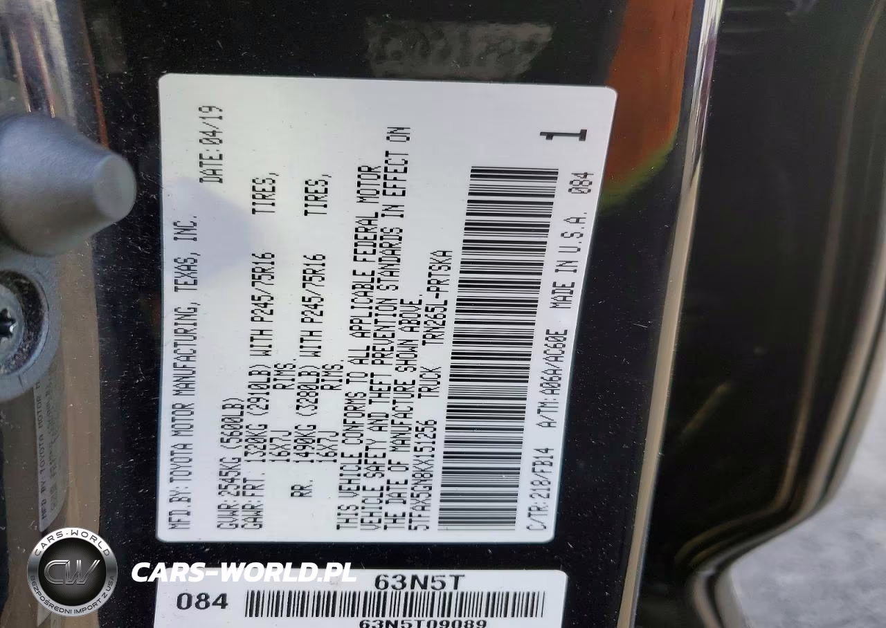 2019 Toyota Tacoma Sr VIN:5TFAX5GN8KX151256 - 12