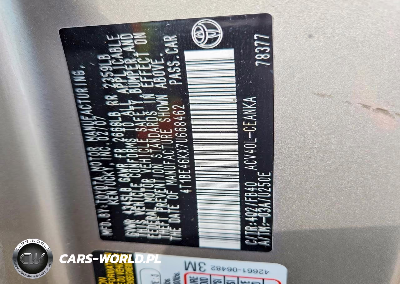 2007 Toyota Camry Le VIN:4T1BE46KX7U668462 - 12