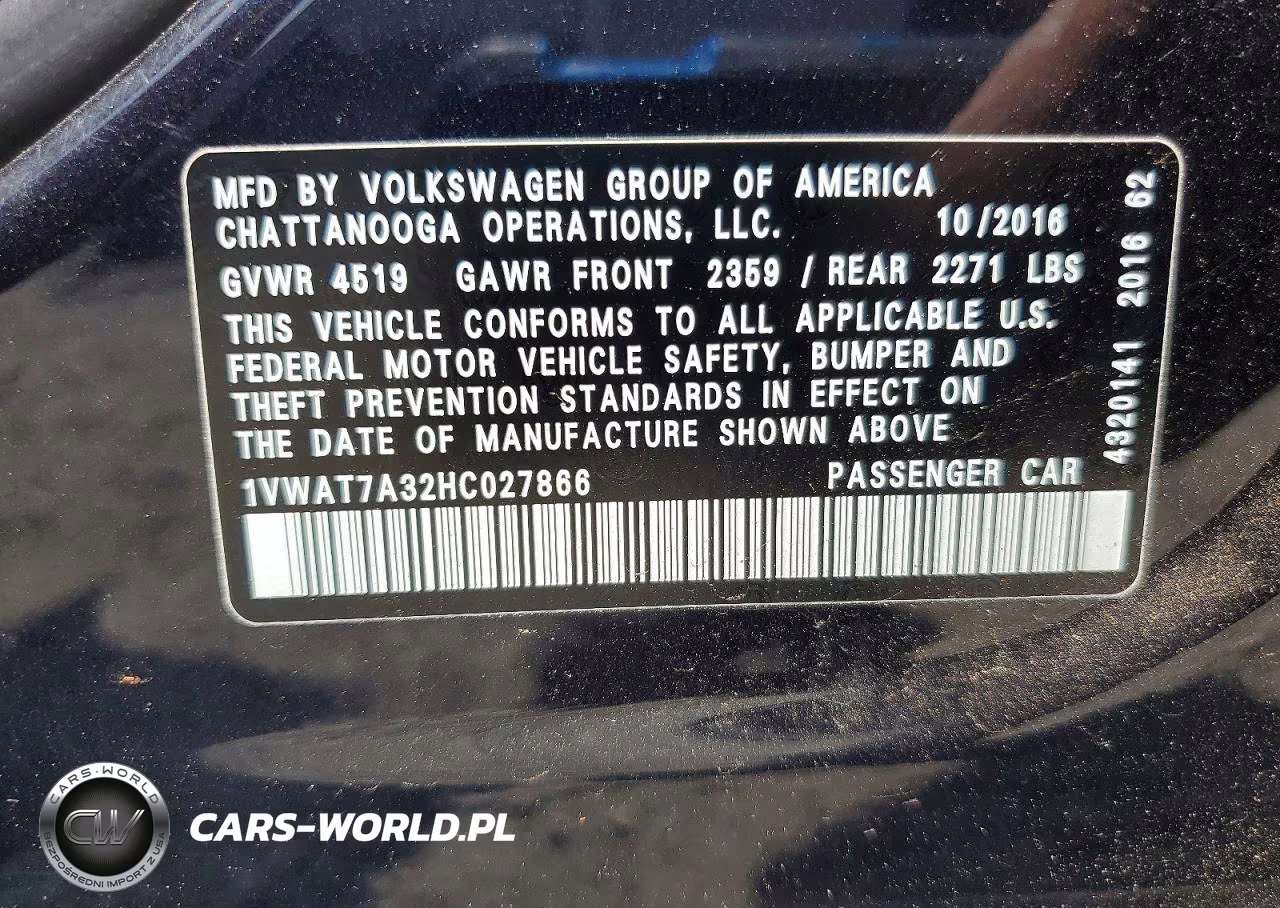 2017 Volkswagen Passat S VIN:1VWAT7A32HC027866 - 12