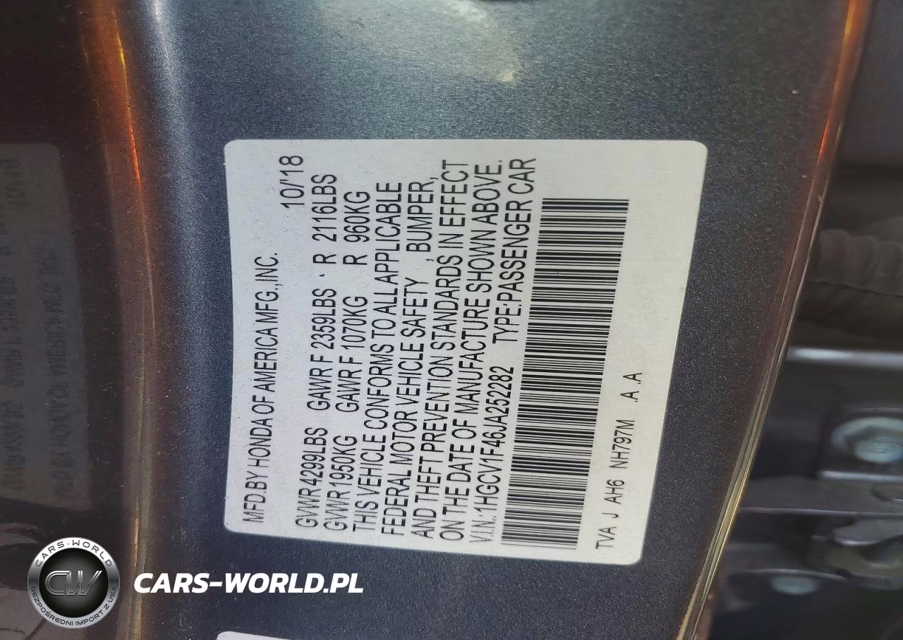 2018 Honda Accord Ex VIN:1HGCV1F46JA252282 - 12