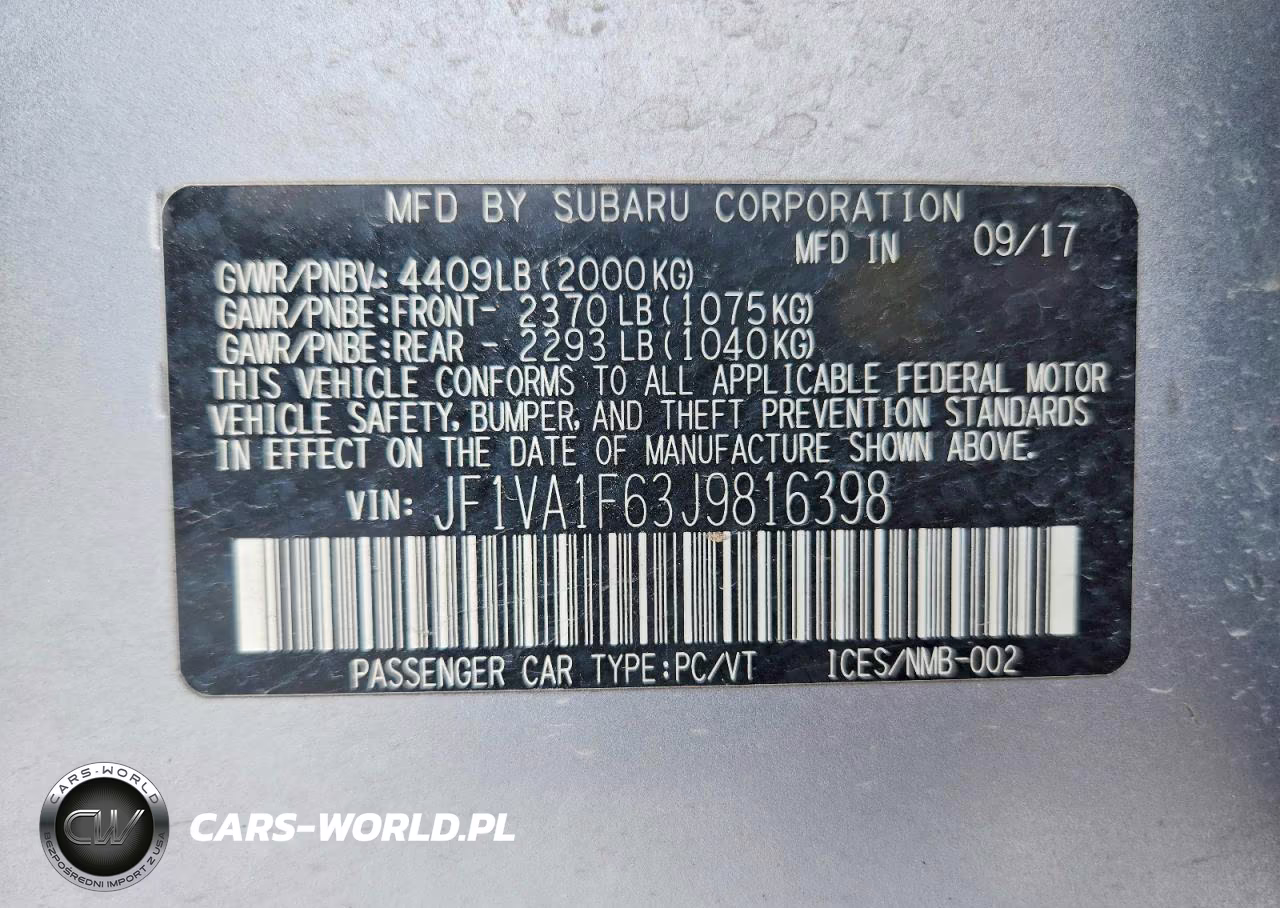 2018 Subaru Wrx Limited VIN:JF1VA1F63J9816398 - 13