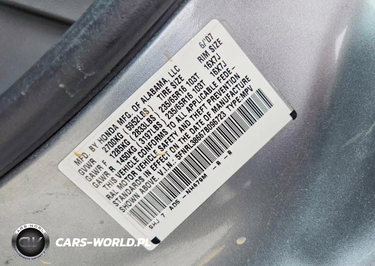 2007 Honda Odyssey Exl VIN:5FNRL38667B096723 - 13