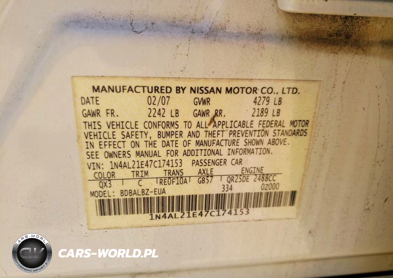 2007 Nissan Altima 2.5 VIN:1N4AL21E47C174153 - 12