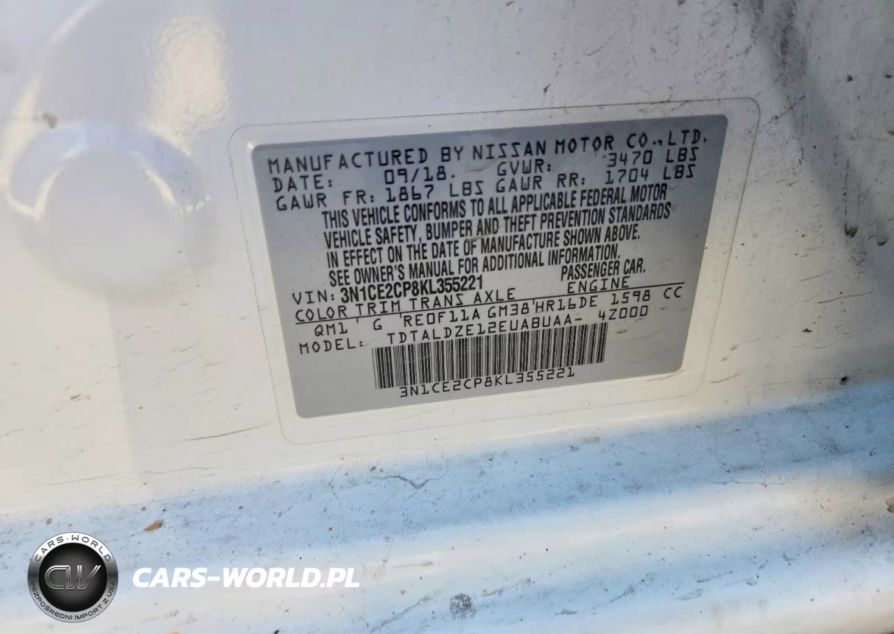 2019 Nissan Versa Note Sv VIN:3N1CE2CP8KL355221 - 12