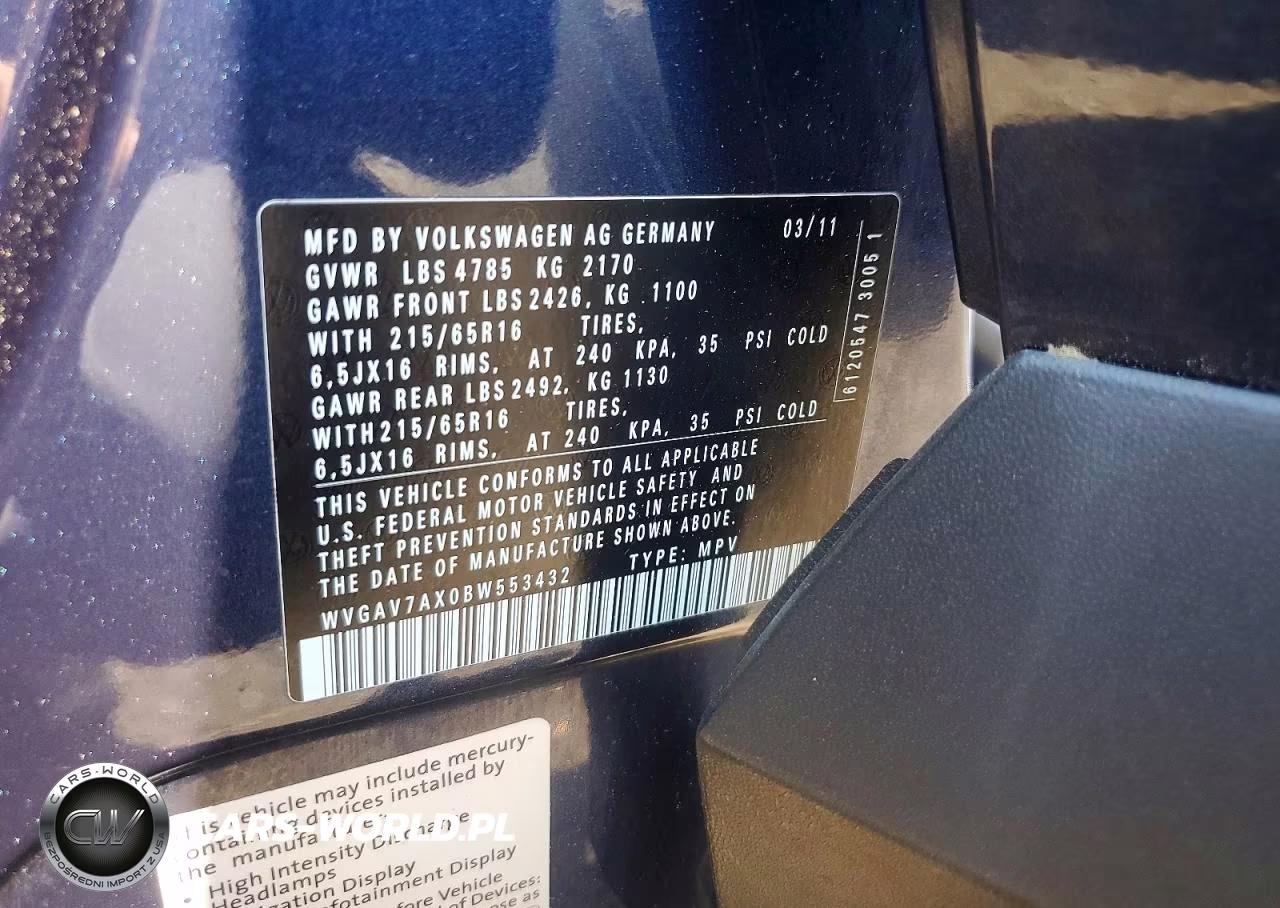 2011 Volkswagen Tiguan S VIN:WVGAV7AX0BW553432 - 12
