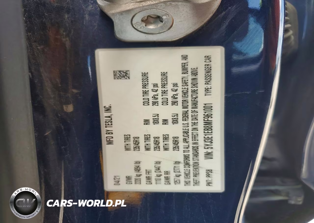 2021 Tesla Model 3 VIN:5YJ3E1EB8MF961001 - 12