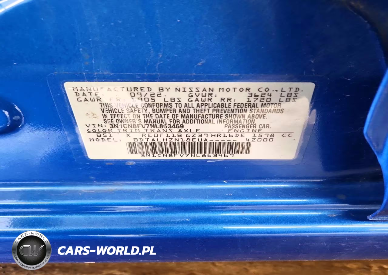 2022 Nissan Versa Sr VIN:3N1CN8FV7NL863469 - 12