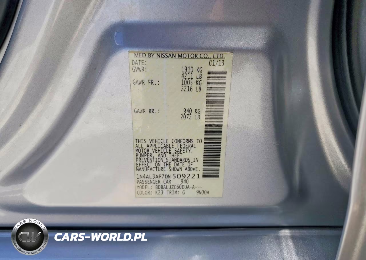 2013 Nissan Altima 2.5 VIN:1N4AL3AP7DN509221 - 12