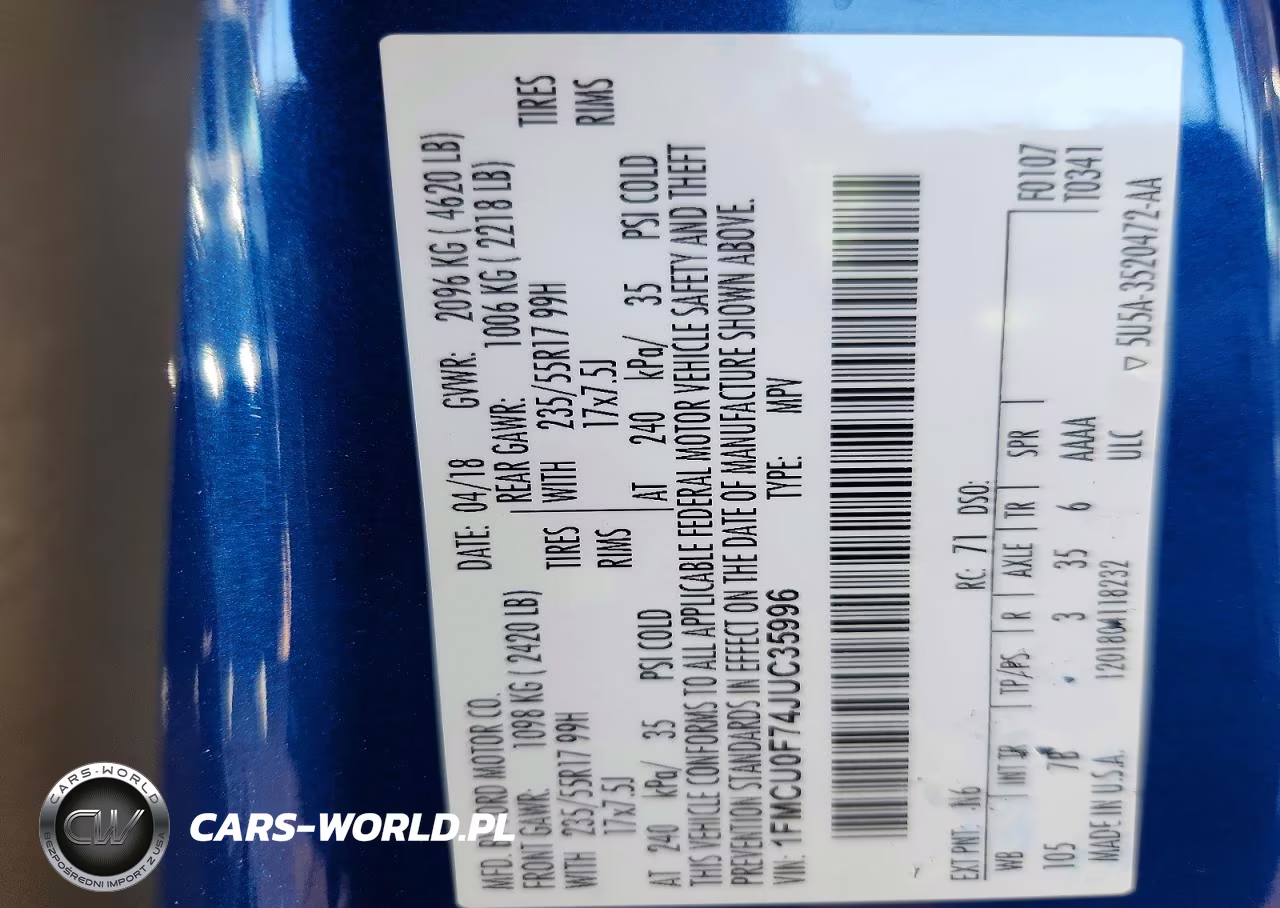 2018 Ford Escape S VIN:1FMCU0F74JUC35996 - 13