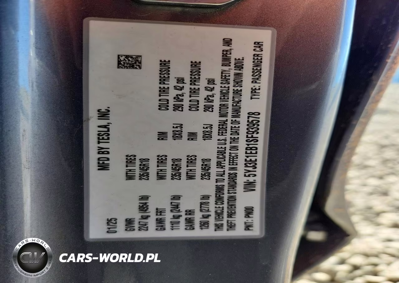 2025 Tesla Model 3 VIN:5YJ3E1EB1SF939578 - 12