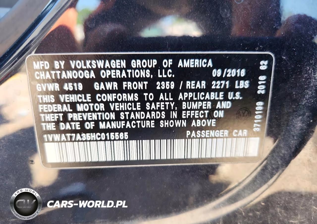 2017 Volkswagen Passat S VIN:1VWAT7A35HC015565 - 12