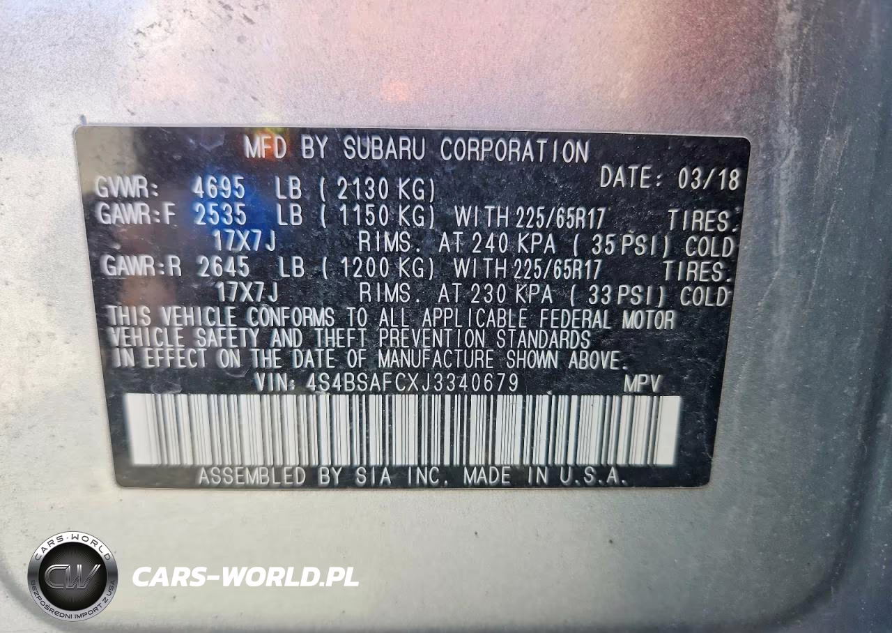 2018 Subaru Outback 2.5I Premium VIN:4S4BSAFCXJ3340679 - 12