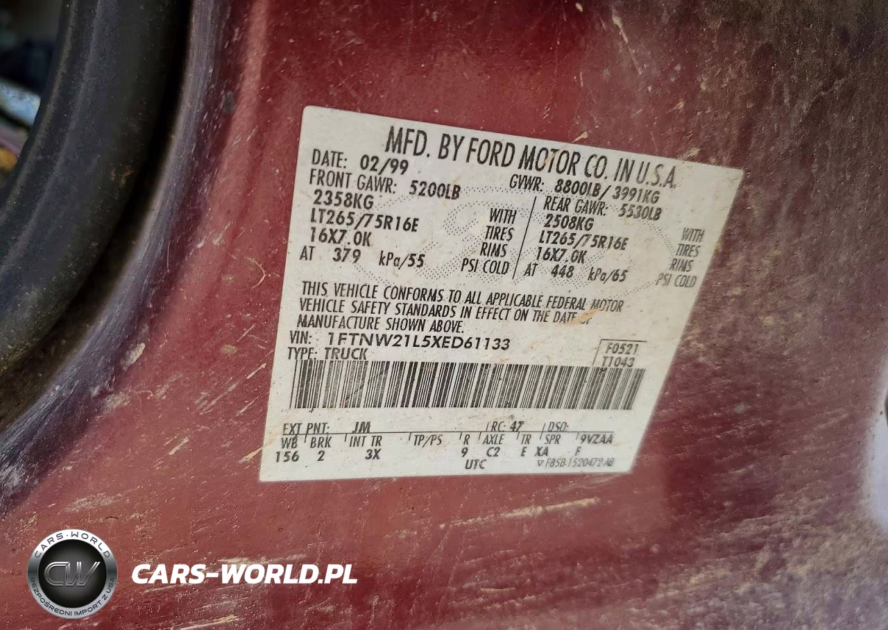 1999 Ford F250 Super Duty VIN:1FTNW21L5XED61133 - 13