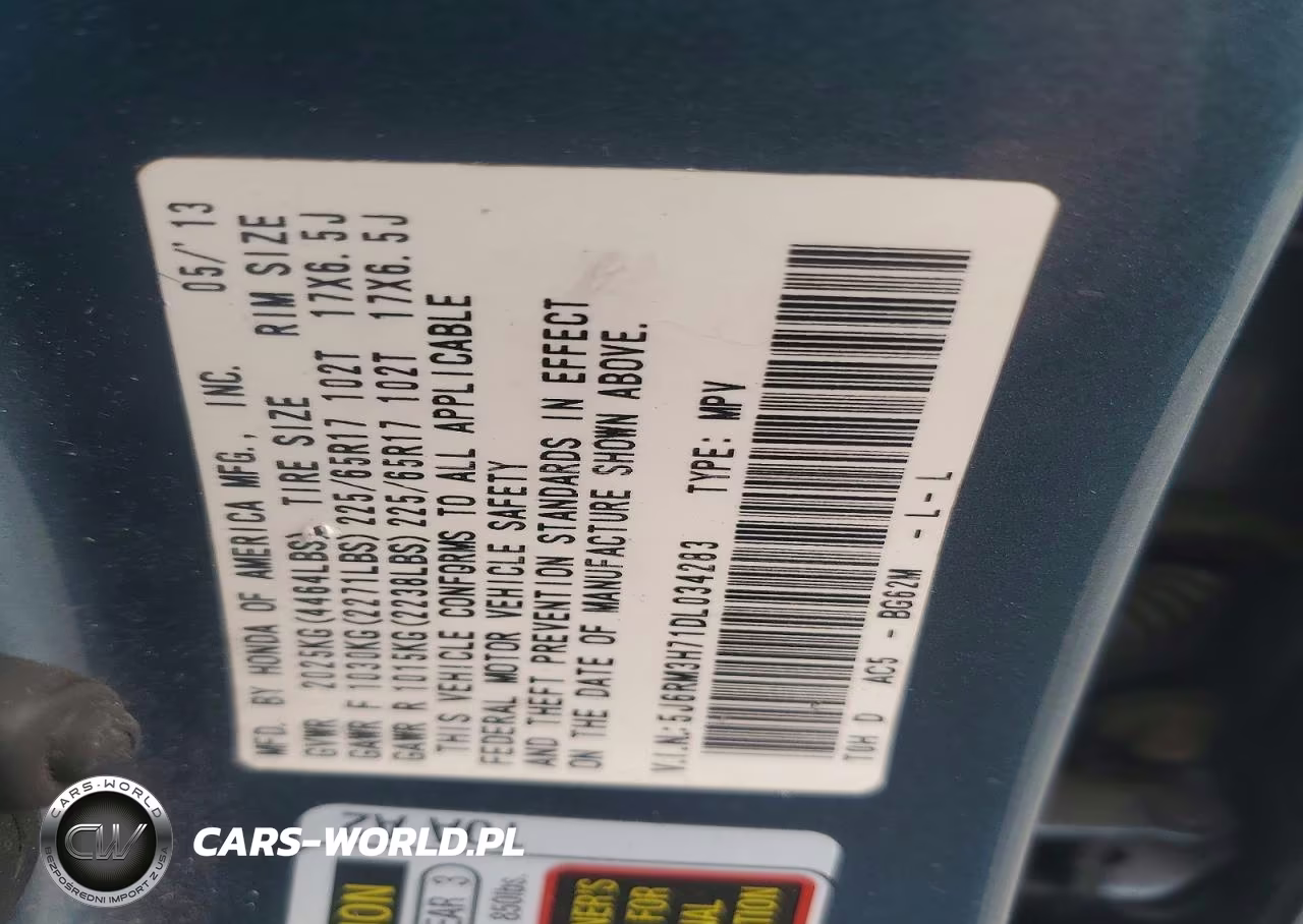 2013 Honda Cr-V Exl VIN:5J6RM3H71DL034283 - 13