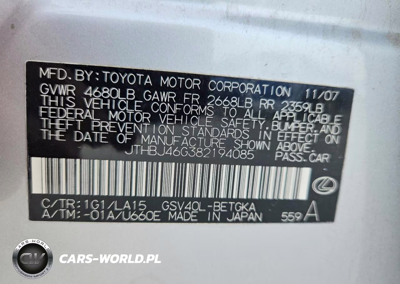 2008 Lexus Es 350 VIN:JTHBJ46G382194085 - 13