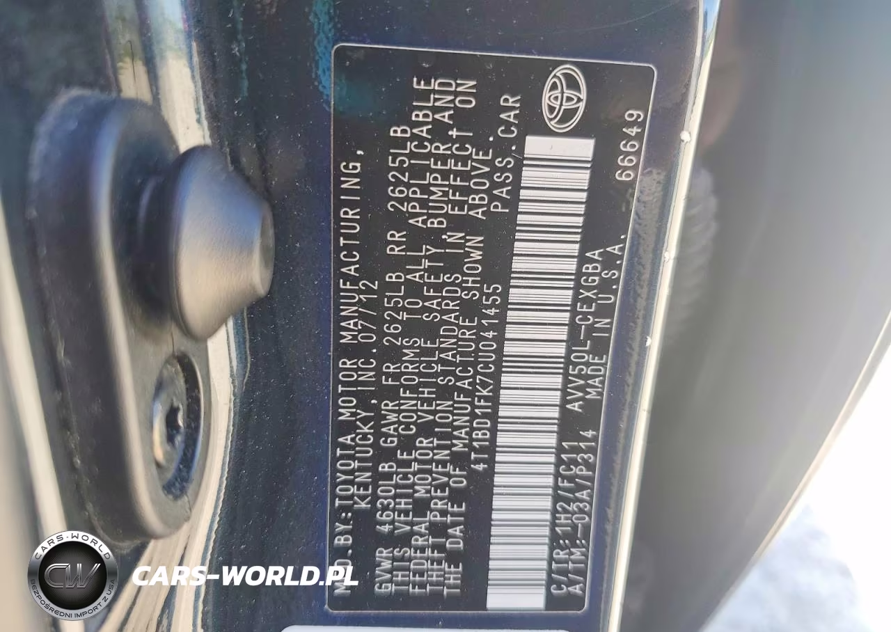 2012 Toyota Camry Hybrid Xle VIN:4T1BD1FK7CU041455 - 12
