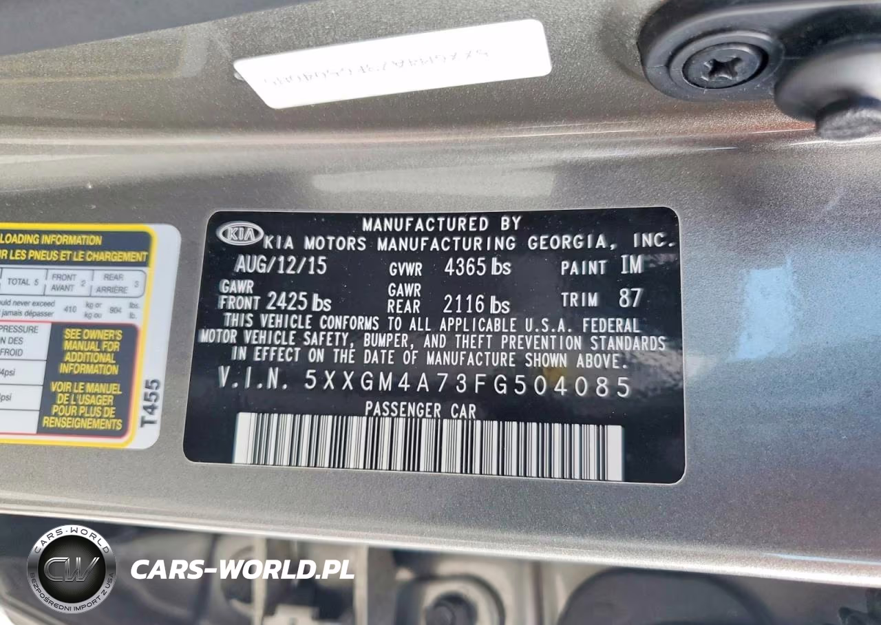 2015 Kia Optima Lx VIN:5XXGM4A73FG504085 - 12