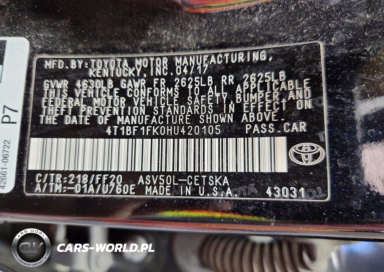 2017 Toyota Camry Se VIN:4T1BF1FK0HU420105 - 12