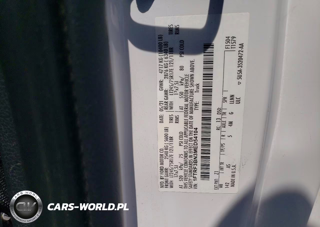 2021 Ford F350 Super Duty VIN:1FTRF3BN3MED54104 - 12