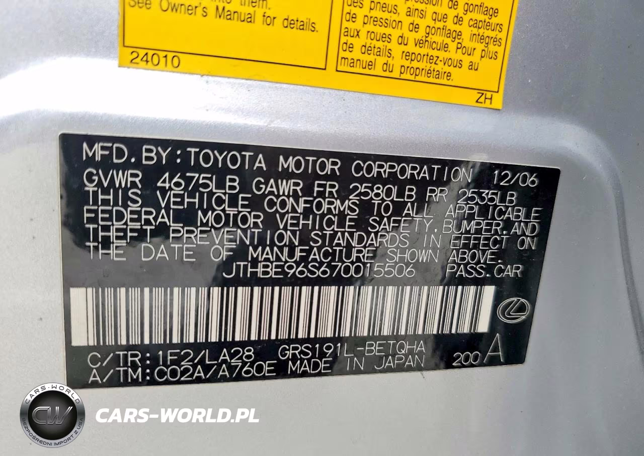 2007 Lexus Gs 350 VIN:JTHBE96S670015506 - 12