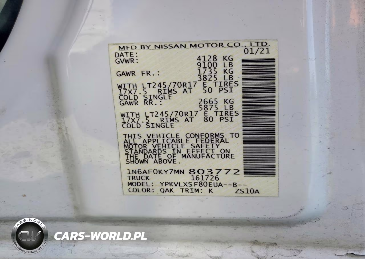 2021 Nissan Nv 2500 Hd Sv VIN:1N6AF0KY7MN803772 - 12