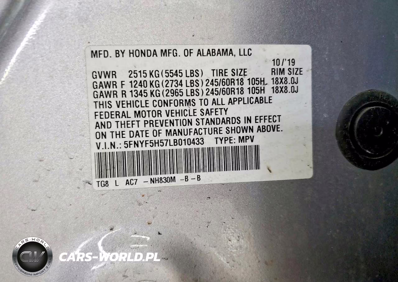 2020 Honda Pilot Exl VIN:5FNYF5H57LB010433 - 12