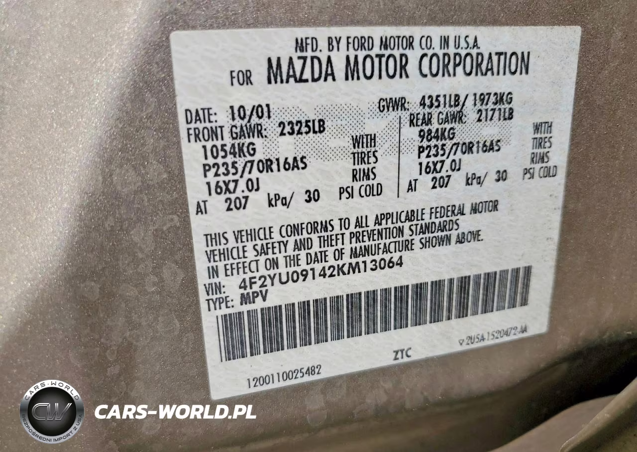 2002 Mazda Tribute Lx VIN:4F2YU09142KM13064 - 13