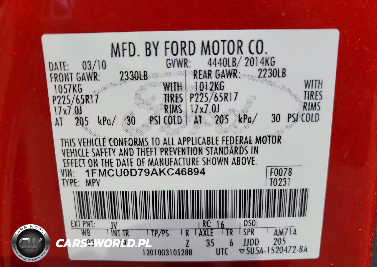 2010 Ford Escape Xlt VIN:1FMCU0D79AKC46894 - 13