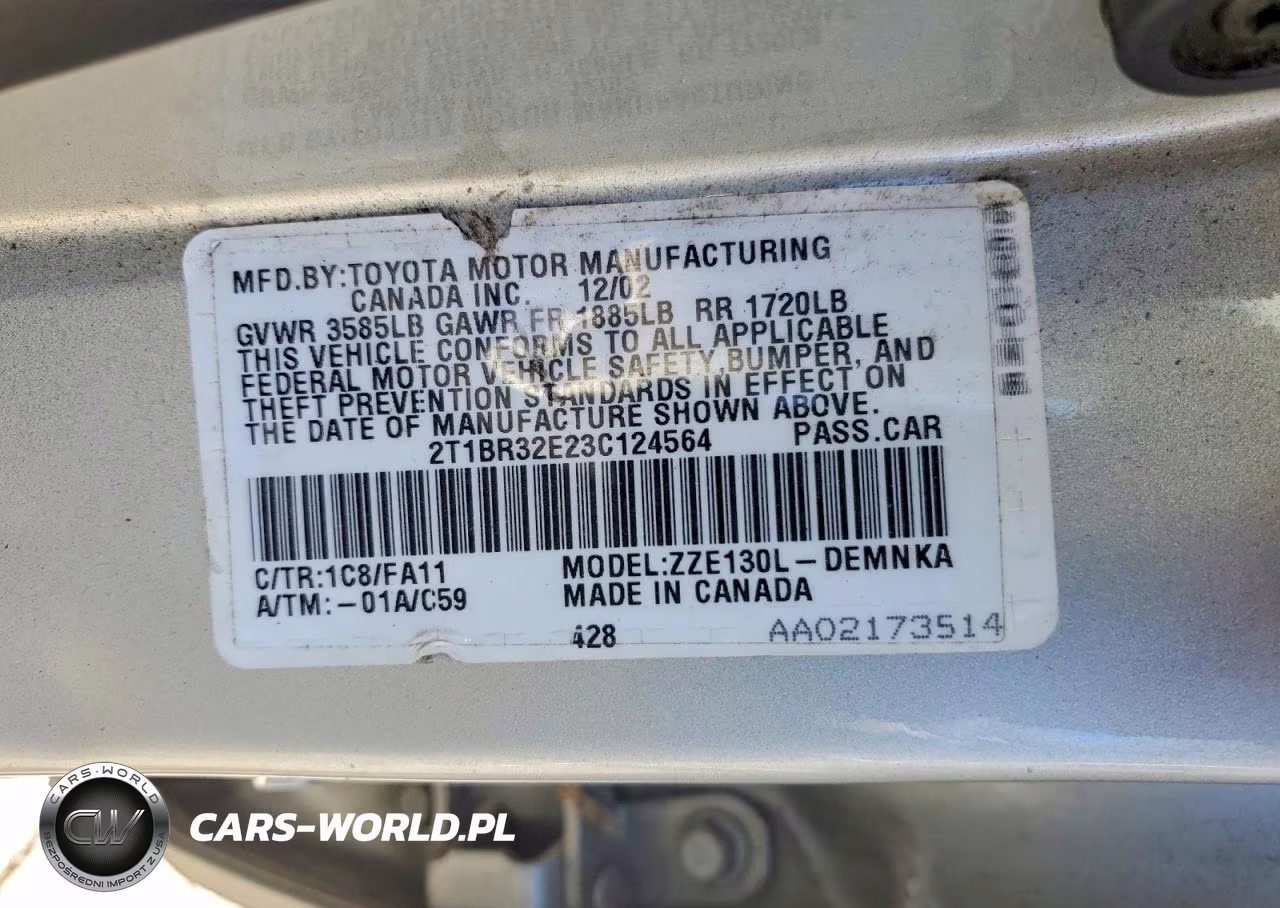 2003 Toyota Corolla Le VIN:2T1BR32E23C124564 - 12