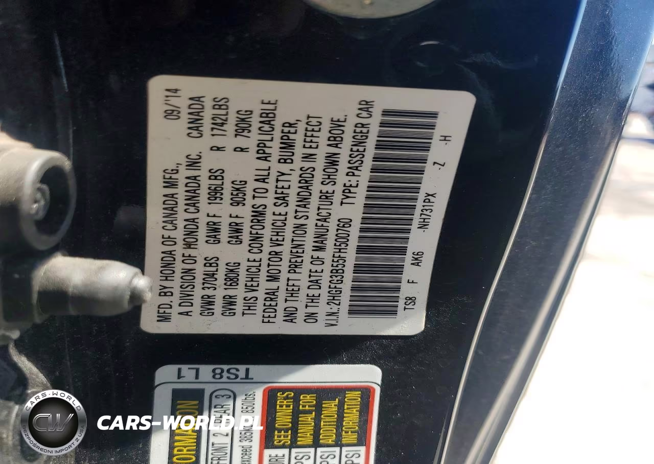 2015 Honda Civic Lx VIN:2HGFG3B55FH500760 - 12