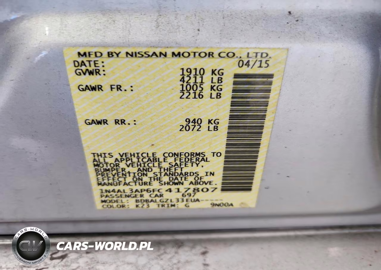 2015 Nissan Altima 2.5 S VIN:1N4AL3AP6FC417807 - 12