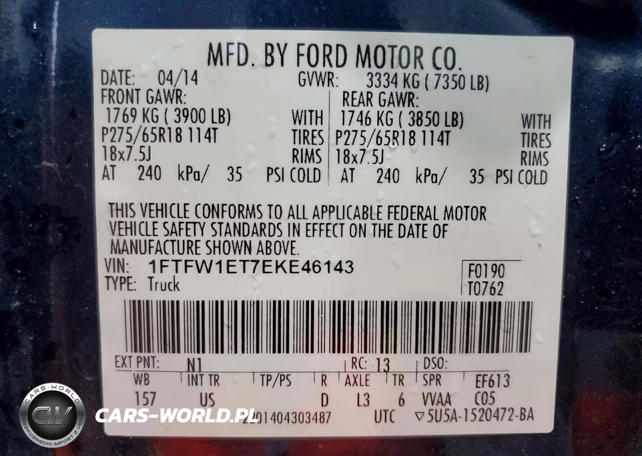2014 Ford F150 Supercrew VIN:1FTFW1ET7EKE46143 - 12
