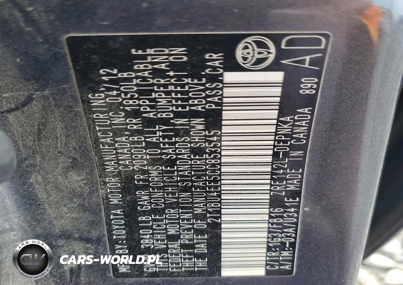 2012 Toyota Corolla Le VIN:2T1BU4EE5CC853545 - 12
